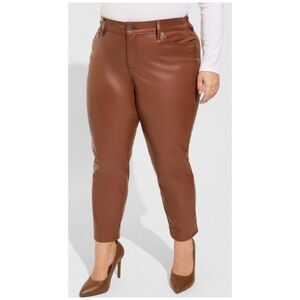 TORRID Faux Leather Brown Skinny Mid Rise Ankle Pants
